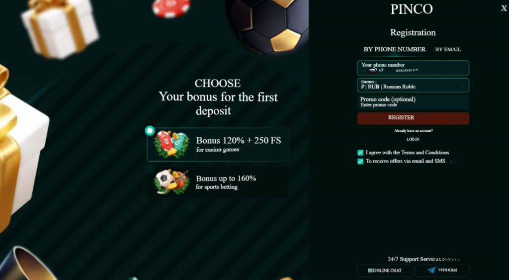 Pinco Casino - Qeydiyyat və İlk Depozit Bonusu